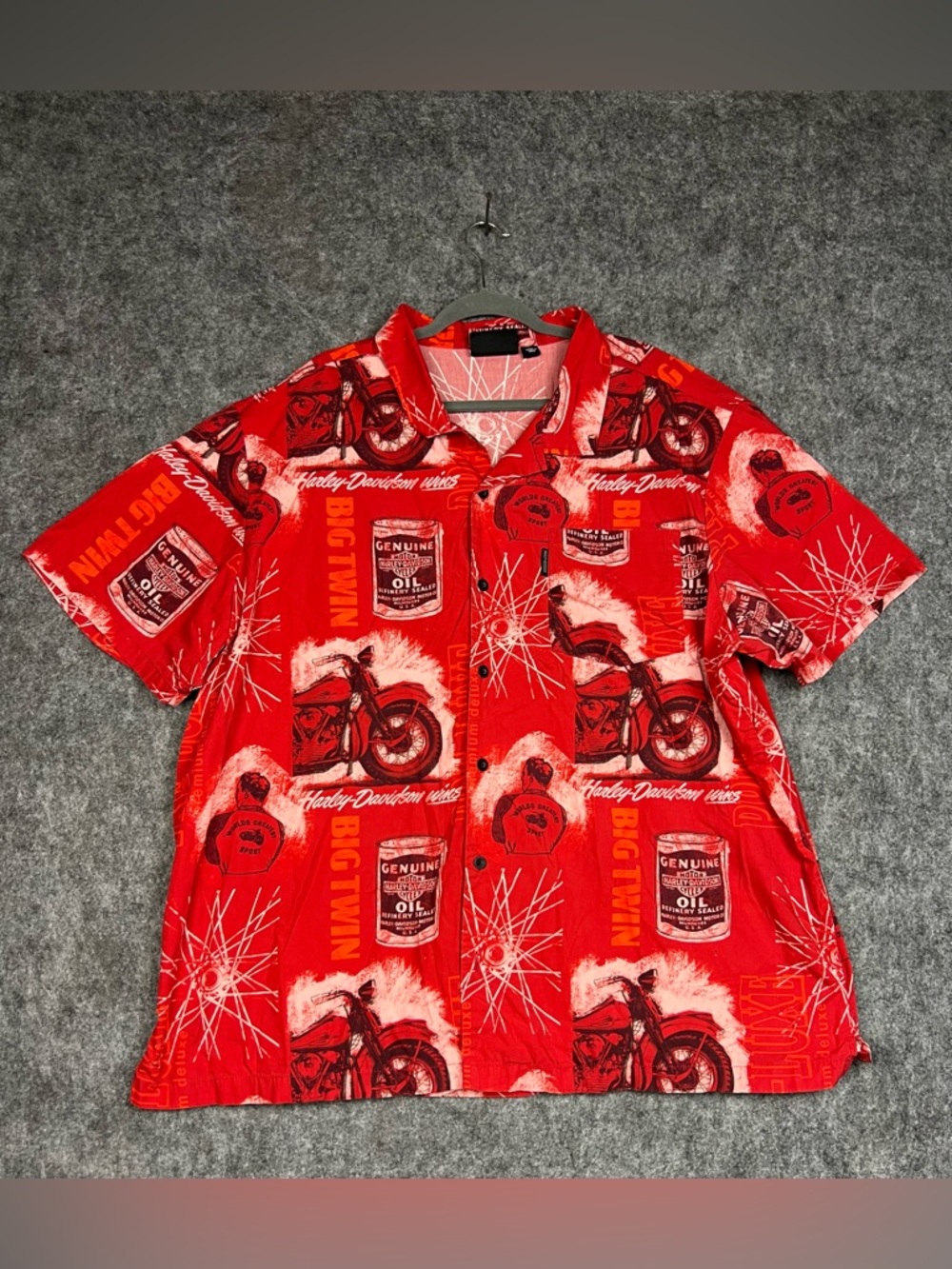 Harley‑Davidson Red Short‑Sleeve Button‑Down Motorcycle Print Shirt 3XL